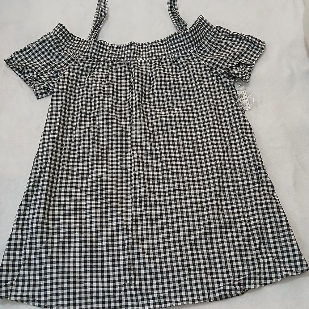 GO COCO Black Plaid Off Shoulder Dress 1XL - NEW WITH TAGS!!!